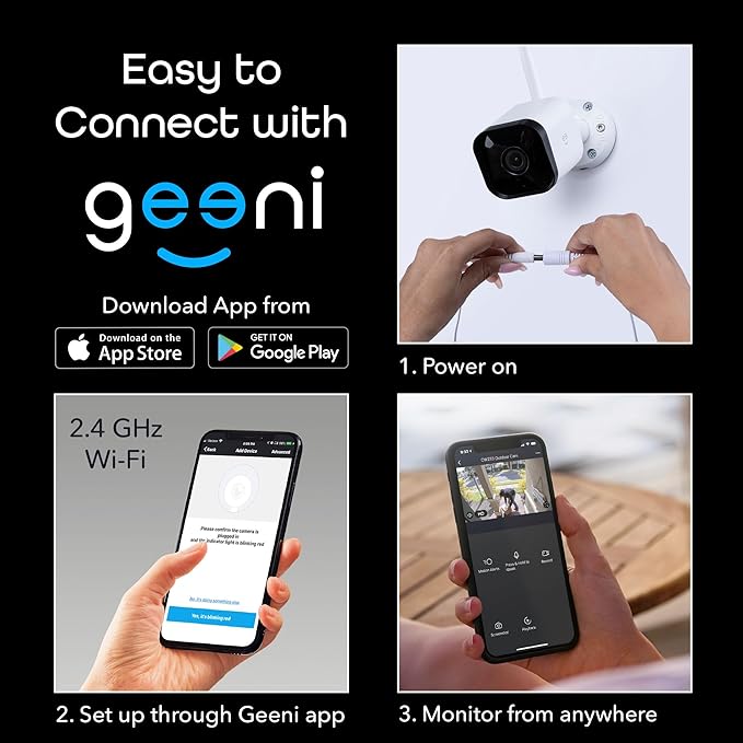 Geeni Hawk 3 Outdoor Security Camera, 1080p HD, Weatherproof, Motion Detection, Night Vision, Two-Way Audio, Cloud & MicroSD Storage, Alexa & Google Assistant Compatible, Wi-Fi, 2-Pack Geeni