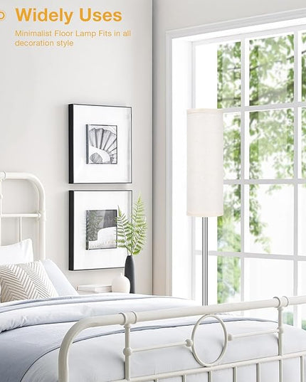 Ambimall Floor Lamp for Living Room - Pole Lamps for Bedrooms, Silver Standing Lamps with Beige Shade, 66'' Tall Lamp for Office, Minimalist Floor Lamp for Home Decor - LeafyLoom