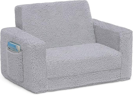 Delta Children Cozee Flip-Out Sherpa 2-in-1 Convertible Chair to Lounger for Kids, Grey - LeafyLoom