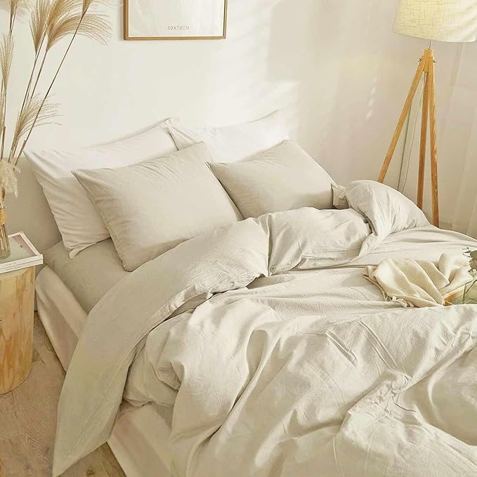 ETDIFFE Full Size Comforter, 3 Piece Khaki Boho Soft Light Khaki Modern Bedding Set, Lightweight All Season Microfiber Down Alternative Bed Comforter with 2 Pillow Shams for Women Men - LeafyLoom