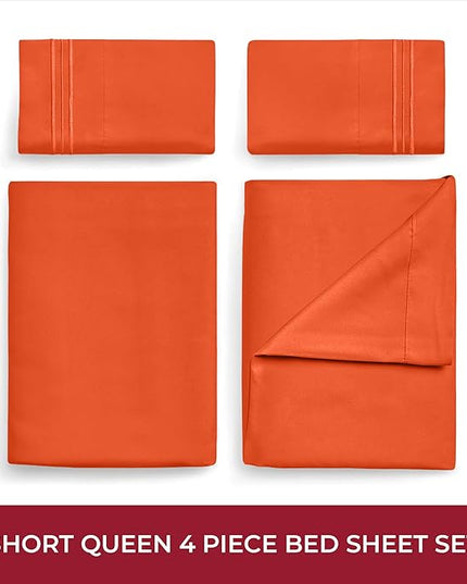 Mellanni RV Short Queen Sheets - 4 PC Iconic Collection Bedding Sheets & Pillowcases - Hotel Luxury, Extra Soft, Cooling Bed Sheets - Deep Pocket up to 10 inch (RV/Short Queen, Poppy Orange) - LeafyLoom