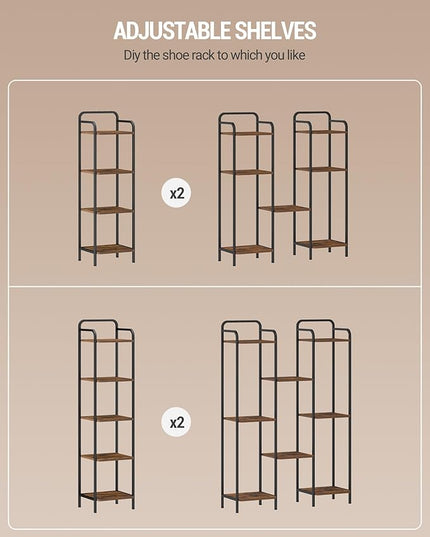 Bookcase Bookshelf, Narrow Book Shelf, Industrial Coner Shelf Storage Organizer, Slim Shelving Unit for Home Office, Living Room, Bedroom, Kitchen, 4-Tier Rustic Brown BC24401B - LeafyLoom