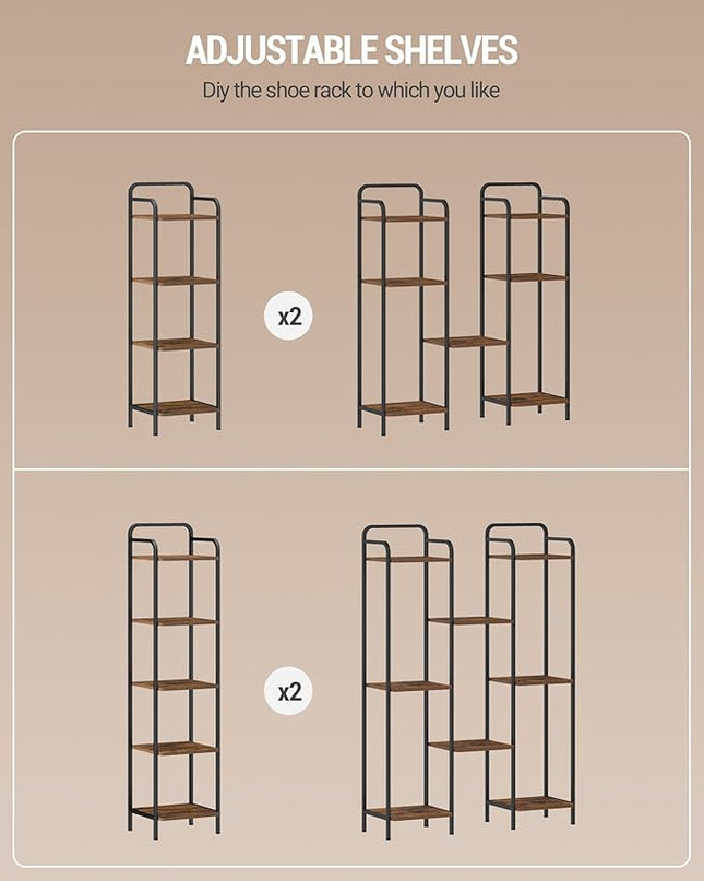 Bookcase Bookshelf, Narrow Book Shelf, Industrial Coner Shelf Storage Organizer, Slim Shelving Unit for Home Office, Living Room, Bedroom, Kitchen, 4-Tier Rustic Brown BC24401B - LeafyLoom