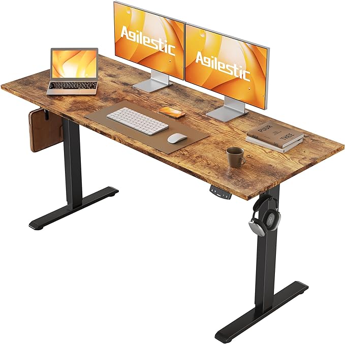 Electric Standing Desk, 55 x 24 Inches Height Adjustable Desk, Sit Stand up Desk for Work Office Home, Ergonomic Rising Computer Table with Memory Preset, Rustic Brown - LeafyLoom