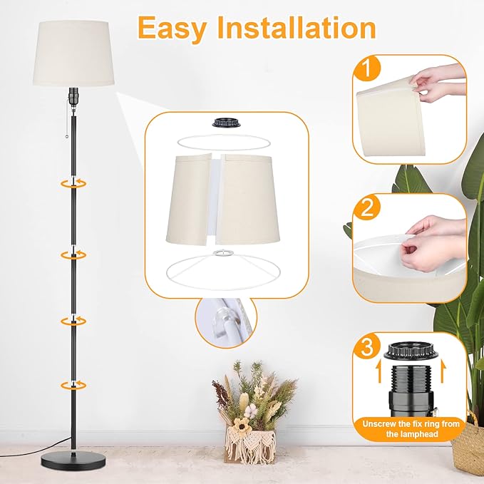 Floor Lamp for Living Room, Modern Standing Lamps with Linen Shade, Simple Design Pole Lamps Tall Floor Lamp for Bedroom, Bulb not Included - LeafyLoom
