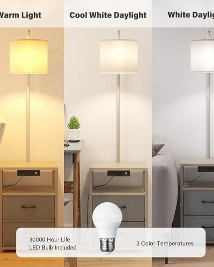 SUNMORY Floor Lamp with Table & 2 Drawers, Lamp with USB Port and Outlet, Lamps for Nightstand with 3 Color Temperature Led Bulb Included, Floor Lamps for Living Room, Bedroom and Home Office, Grey - LeafyLoom