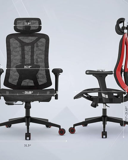 Ergonomic Mesh Office Chair - High Back Desk Chair with 3D Lumbar Support, Seat Depth Adjustable Office Chair with Headrest, 3D Armrest, Ergonomic Gaming Chair for Home Office,Tilt Function - LeafyLoom