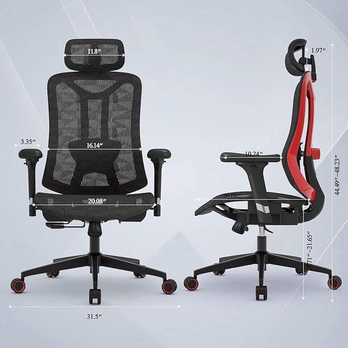 Ergonomic Mesh Office Chair - High Back Desk Chair with 3D Lumbar Support, Seat Depth Adjustable Office Chair with Headrest, 3D Armrest, Ergonomic Gaming Chair for Home Office,Tilt Function - LeafyLoom
