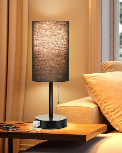 Dott Arts Table Lamp for Bedroom, 3-Color Bedside Lamps with Pull Chain, Bedroom Table Lamps for Nightstand,Small Lamp for Living Room, Bulb Included Black - LeafyLoom