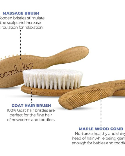OCCObaby Wooden Baby Hairbrush Set for Newborns & Toddlers - Baby Comb for Cradle Cap - Baby Comb and Brush Set for Baby Grooming - Baby Scalp Brush for Cradle Cap - Toddler Comb - LeafyLoom