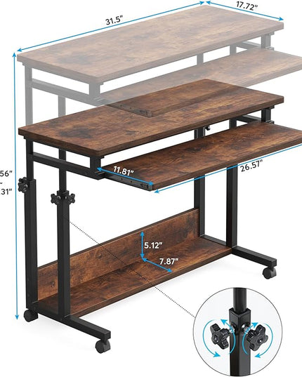 Tribesigns Portable Desk for Sofa and Bed, Height Adjustable Laptop Table Small Standing Desk Rolling Computer Cart with Keyboard Tray on Wheels for Home Office - LeafyLoom