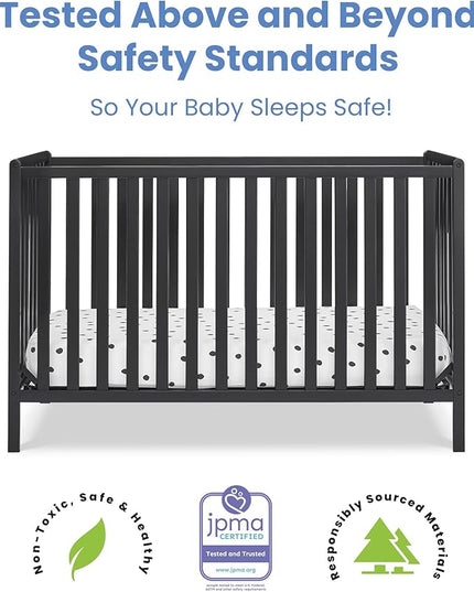 Delta Children Heartland 4-in-1 Convertible Crib, Black + Twinkle Galaxy Crib and Toddler Mattress (Bundle) - LeafyLoom