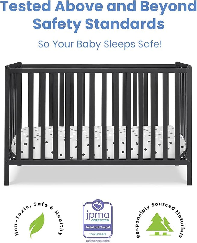 Delta Children Heartland 4-in-1 Convertible Crib, Black + Twinkle Galaxy Crib and Toddler Mattress (Bundle) - LeafyLoom