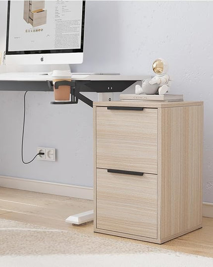 2 Drawer Wood File Cabinet,Vertical Wooden Storage Filing Cabinet for A4 or Letter Size,Under Desk Storage Cabinet for Home Office,Beige - LeafyLoom