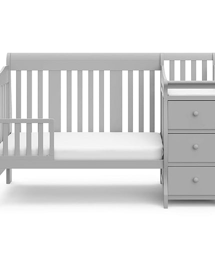 Storkcraft Portofino 5-in-1 Convertible Crib and Changer Combo (Pebble Gray) – Changing-Table with Storage Drawer, Converts to Toddler Full-Size Bed, Daybed - LeafyLoom