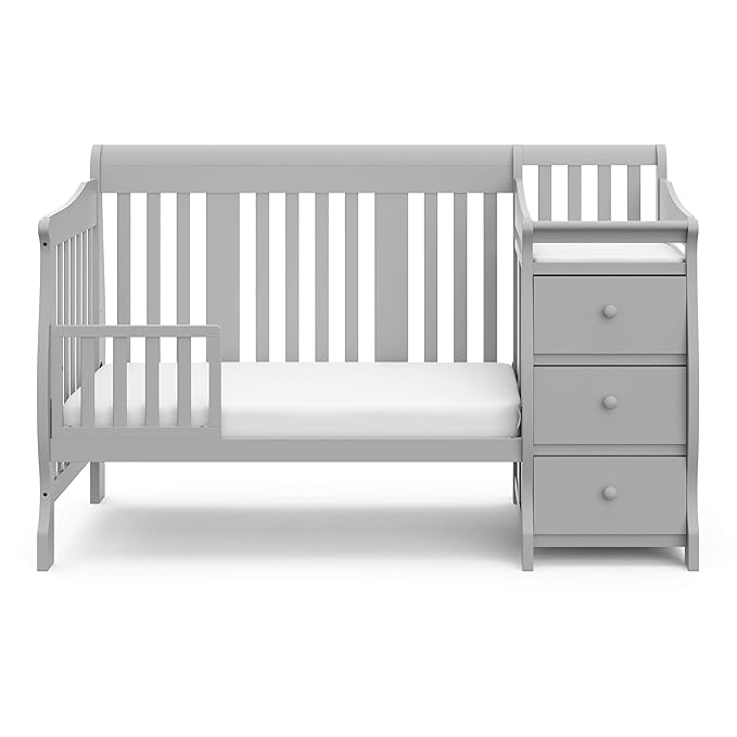 Storkcraft Portofino 5-in-1 Convertible Crib and Changer Combo (Pebble Gray) – Changing-Table with Storage Drawer, Converts to Toddler Full-Size Bed, Daybed - LeafyLoom
