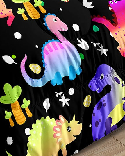 Dinosaur Comforter Set Full Size Cartoon Dinosaur Bedding Set Soft Microfiber Full Dinosaur Quilt Set 3 Piece Cute Dinosaurs Print Comforter Sets for Boys/Girls/Kids/Teens Room Decor - LeafyLoom
