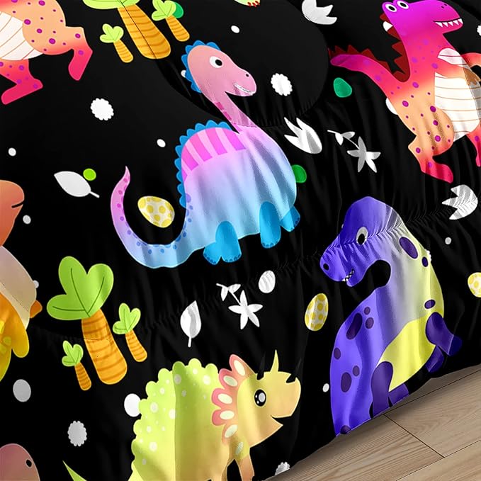 Cartoon Dinosaur Comforter Set for Boys Colorful Gradient Dinos Bedding Sets Queen Size Cute Dinosaurs Prints Comforter Set Soft Microfiber 3Pcs Bed Sets with 2 Pillowcases - LeafyLoom