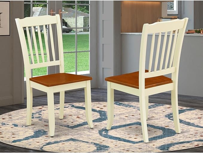 East West Furniture DAC-BMK-W Danbury Dining Chairs - Slat Back Wooden Seat Chairs, Set of 2, Buttermilk & Cherry - LeafyLoom