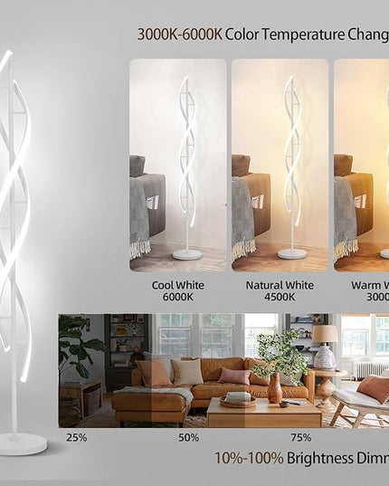 ADISUN 40W LED Floor Lamp Remote Control Dimmable Spiral Floor Lamp Indoor Lamp Floor Lamp for Living Rooms Family Rooms Bedrooms Offices Lighting (White) - LeafyLoom
