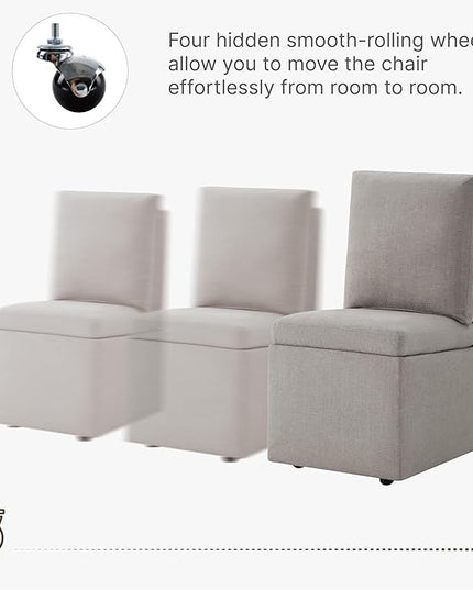 Upholstered Dining Chair with Casters Armless Modern Rolling Design for Diningroom Bedroom Livingroom Reading Room, Set of 2, Beige Gray - LeafyLoom
