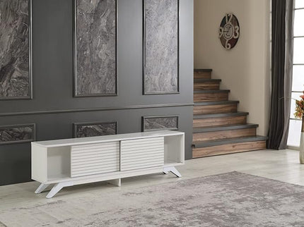 NicBex TV Stand for 60 Inch TV Modern TV Media Console Table with 2 Sliding Door Cabinet 2 Shelves,Entertainment Center with Storage for Living Room,67 Inch,White - LeafyLoom