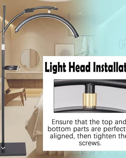 Lash Light Esthetician Lamp for Lash Extensions - LED Floor Lash Lamp Half Moon Ring Facial Light for Eyelash Tech with Pallets & Phone Holder Light for Tattoo Artists, Nail Tech X Black - LeafyLoom
