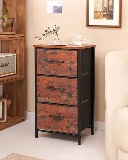 Yoobure Nightstand with 3 Fabric Drawers, Storage Drawers Small Dresser for Bedroom, Night Stands Bedside Tables Closet Drawers Dressers & Chests Organizer Unit Fabric Dresser for Hallway College Dorm - LeafyLoom