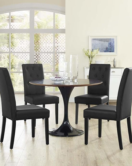 Modway Confer Modern Tufted Faux Leather Upholstered Parsons Four Dining Chairs in Black - LeafyLoom