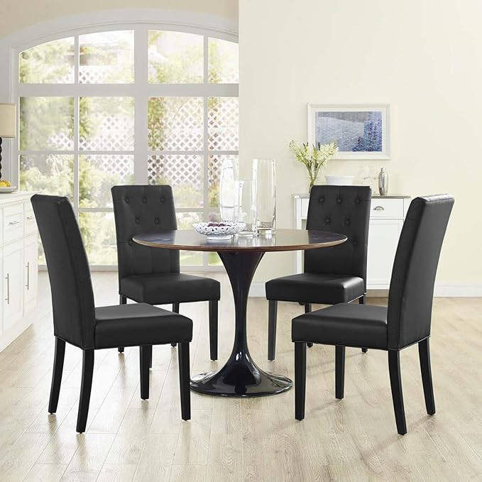 Modway Confer Modern Tufted Faux Leather Upholstered Parsons Four Dining Chairs in Black - LeafyLoom