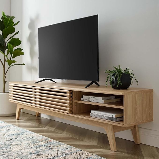 Modway Render Mid-Century Modern Low Profile 70 Inch TV Stand in Oak, 70" - LeafyLoom