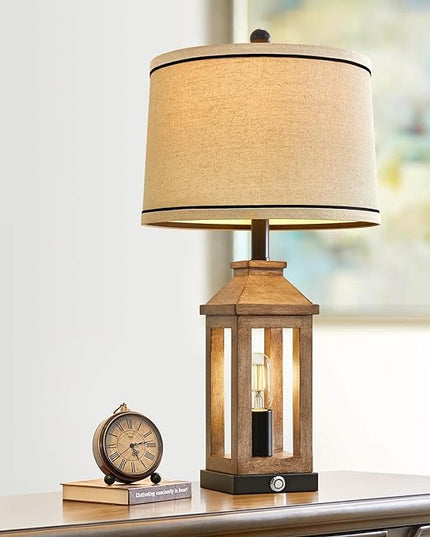 23.75" Farmhouse Table Lamps Set USB A+C Charging Ports 3-Way Dimmable Touch Control Lamp Nightlight Vintage Modern Lamp for Living Room Bedroom with 2 Light Sources - LeafyLoom