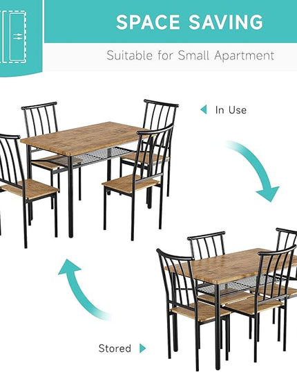 Dining Room Table Set for 4, 46.8" Kitchen Table and Chairs for 4 with Storage Rack, Rustic Kitchen Table Set Metal and Wood Rectangular Dining Table for Breakfast Nook, Kitchen, Living Room - LeafyLoom