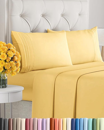 Full Size 4 Piece Sheet Set - Comfy Breathable & Cooling Sheets - Hotel Luxury Bed Sheets for Women & Men - Deep Pockets, Easy-Fit, Extra Soft & Wrinkle Free Sheets - Yellow Oeko-Tex Bed Sheet Set - LeafyLoom