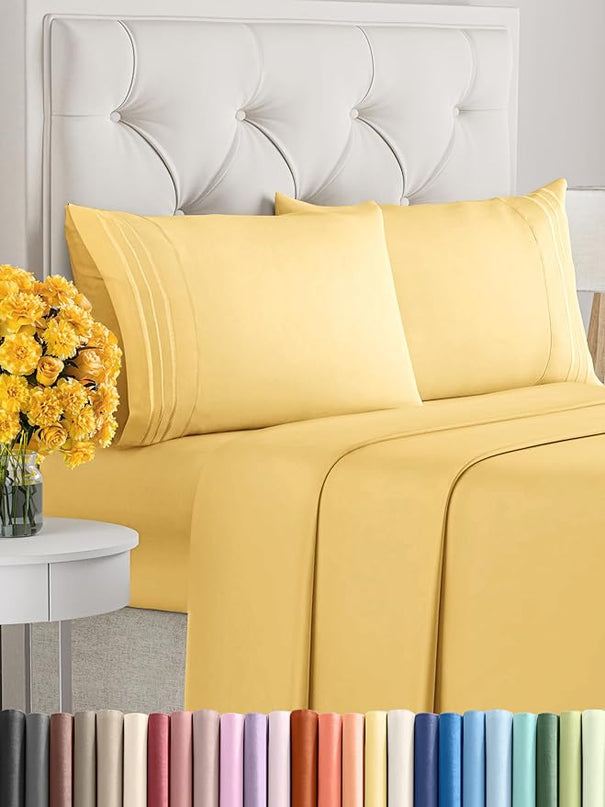 Full Size 4 Piece Sheet Set - Comfy Breathable & Cooling Sheets - Hotel Luxury Bed Sheets for Women & Men - Deep Pockets, Easy-Fit, Extra Soft & Wrinkle Free Sheets - Yellow Oeko-Tex Bed Sheet Set - LeafyLoom