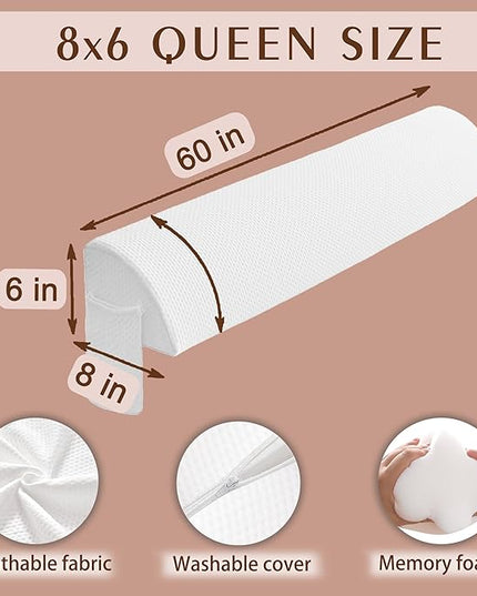Bed Wedge Pillow for Headboard Gap Bed Mattress Gap Filler(0-6'') Memory Foam Bed Crack Headboard Pillow Stopper to Close The Gap Between Headboard Wall and Mattress Space Filler Queen - LeafyLoom