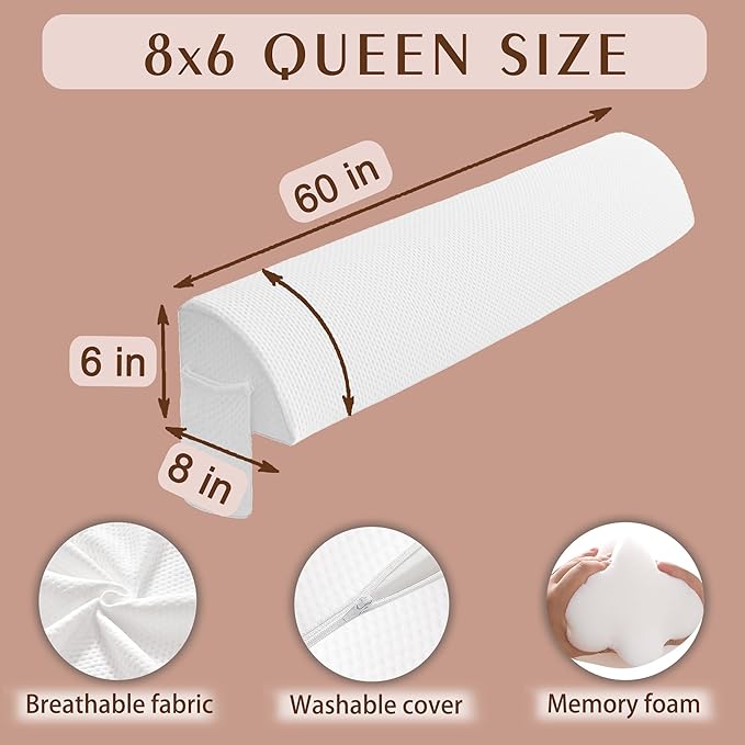 Bed Wedge Pillow for Headboard Gap Bed Mattress Gap Filler(0-6'') Memory Foam Bed Crack Headboard Pillow Stopper to Close The Gap Between Headboard Wall and Mattress Space Filler Queen - LeafyLoom