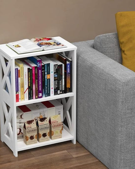 End Table & Side Table 3-Tier, 2 Shelf Small Bookcase, Bookshelf, Simple Nightstand, Bedside Table with for Bedroom, Bathroom, and Living Room Display Rack, White - LeafyLoom