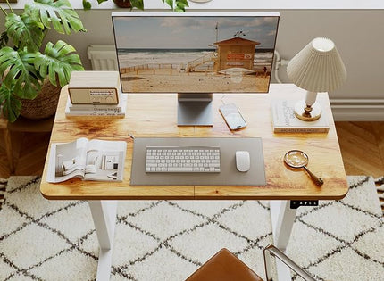 FAMISKY 44 x 24 Standing Desk Adjustable Height, Electric Stand Up Desk, Rising Desk with Splice Board, Light Rusticbrown - LeafyLoom
