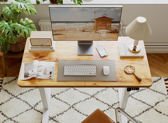 FAMISKY 44 x 24 Standing Desk Adjustable Height, Electric Stand Up Desk, Rising Desk with Splice Board, Light Rusticbrown - LeafyLoom