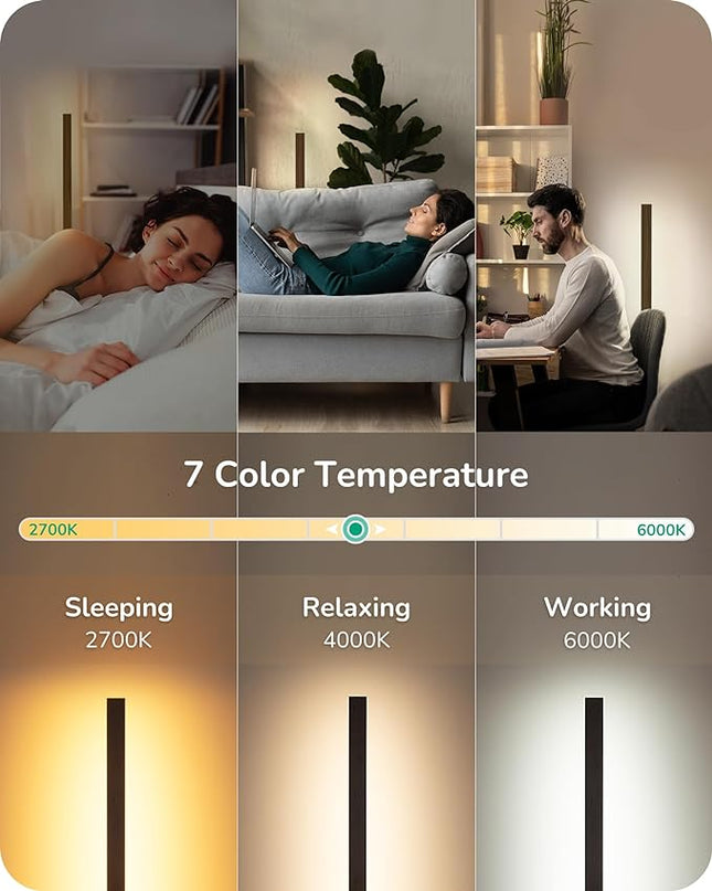 EDISHINE Wooden LED Corner Floor Lamp, Minimalist Dimmable Stick Light with Remote, Modern Standing Light for Living Room, Bedroom, Office, 7 Color Temperature 2700~6000K, 46" - LeafyLoom