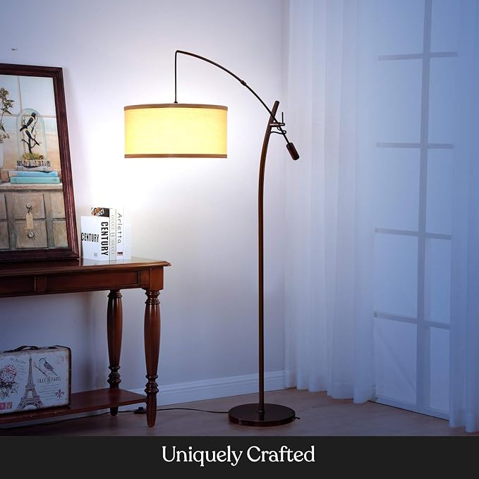 Brightech Grayson LED Floor Lamp, Modern Arc Lamp for Office & Living Room, Tall Lamp with Adjustable Arm, Standing Lamp in Industrial Style for Bedroom Reading - Bronze - LeafyLoom