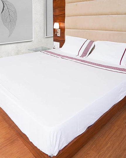100% Egyptian Cotton Sheets King Size Sheets Set, Luxury Deep Pocket King Sheets, 1000 Thread Soft & Ultra Smooth, 4 Pc Bedding Sheets & Pillowcases, Cool Durable - Burgundy Embroidered White Sheets - LeafyLoom