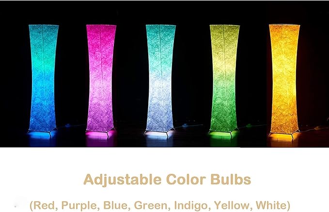 LEONC Design Floor Lamp, LEONC Standing Lamp, RGB 7 Colors Changing LED Bulbs and 10 Levels Brightness, Remote Control and Fabric Shade, Modern for Bedroom, Kids Room and Play Room - LeafyLoom