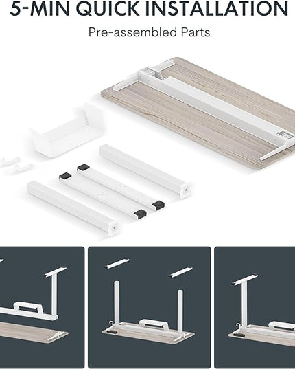 FLEXISPOT Standing Desk Quick Assembly Electric Adjustable with 48 x 24 Inches Whole-Piece Desktop Ergonomic Memory Controller Stand Up Desk(White Frame + 48" Grey Wood Grain) - LeafyLoom
