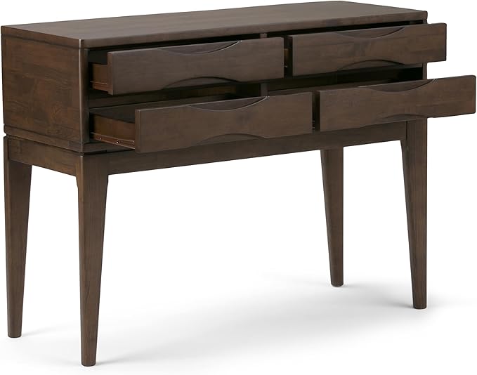 SIMPLIHOME Harper SOLID WOOD 40 inch Wide Mid Century Modern Hallway Console Sofa Entryway Table in Walnut Brown with Storage, 4 Drawers , for the Living Room, Entryway and Bedroom - LeafyLoom