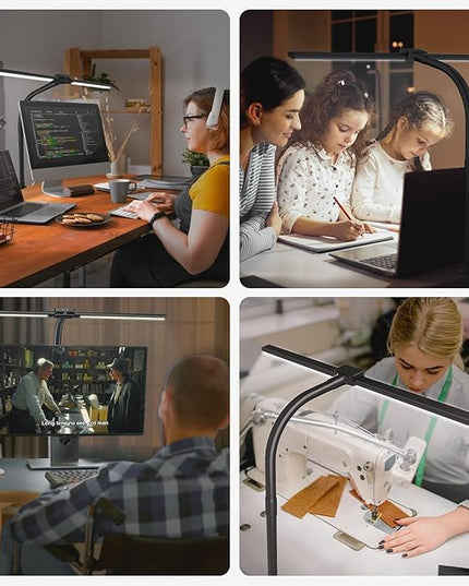 LED Desk Lamp with Clamp, Wireless Remote Control Dimming Stepless Architect Desk Lamps for Home Office, 25 Lighting Modes Adjustable LED Table Lamp, Study Eye-Caring Dual Head Gooseneck Lamp for Desk - LeafyLoom