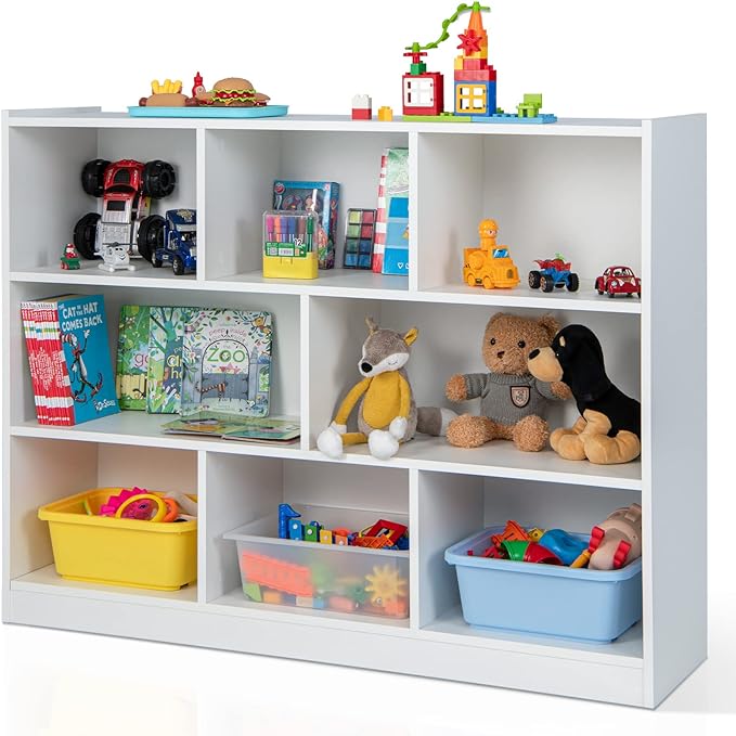 Giantex Wood 8 Cube Bookcase, Open Freestanding 3-Tier Bookshelf, Multipurpose Display Shelf for Living Room, Bedroom, Children's Playroom, Reading Room - LeafyLoom