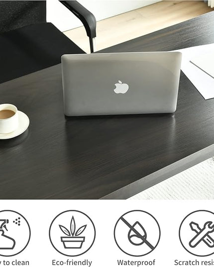 63 Inch Large Computer Desk Writing Study Work Office Table Home Office Desk Moderm Gaming Desk Simple Workstation with Storage Bag and Iron Hook - Black - LeafyLoom