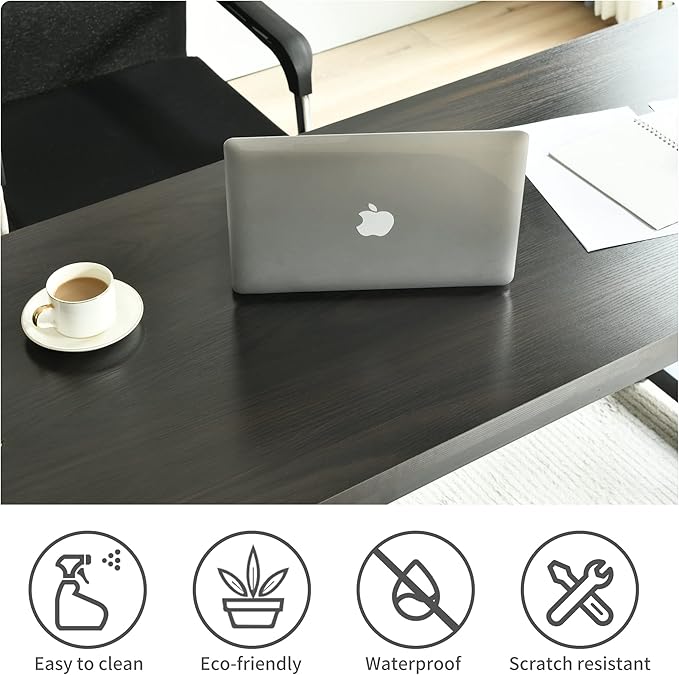 63 Inch Large Computer Desk Writing Study Work Office Table Home Office Desk Moderm Gaming Desk Simple Workstation with Storage Bag and Iron Hook - Black - LeafyLoom